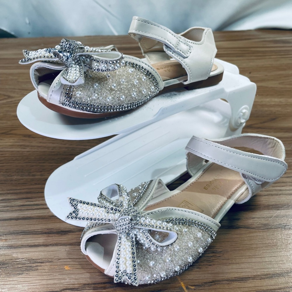 JJX Kids White Sparkle Bow Sandals Sz13 Rhinestone Pearl Embellished‎